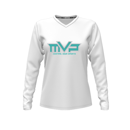 [CUS-DFW-TEES-CMF-VNK-LSL-WHT-FYXS-LOGO2] Comfort T-Shirt (Female Youth XS, White, V Neck, Logo 2, Long Sleeve)