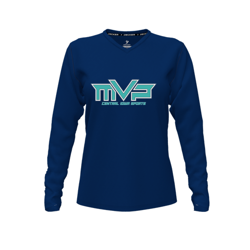 [CUS-DFW-TEES-CMF-VNK-LSL-NVY-FYXS-LOGO2] Comfort T-Shirt (Female Youth XS, Navy, V Neck, Logo 2, Long Sleeve)