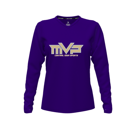 [FTLVCFPP-FYXS-LOGO1] Decker Comfort T-Shirt (Female Youth XS, Purple, V Neck, Logo 1, Long Sleeve)