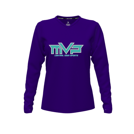[CUS-DFW-TEES-PER-VNK-LSL-PUR-FYXS-LOGO2] Performance T-Shirt (Female Youth XS, Purple, V Neck, Logo 2, Long Sleeve)